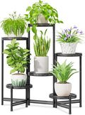 iDavosic.ly 6 Tier Large Plant Stand Indoor with 10-Inch Wide Drainage Tray, Tiered Corner Metal Outdoor Flower Display Holder Shelf, Folding Tall Rack for Patio Porch Balcony, Black Iron Carving