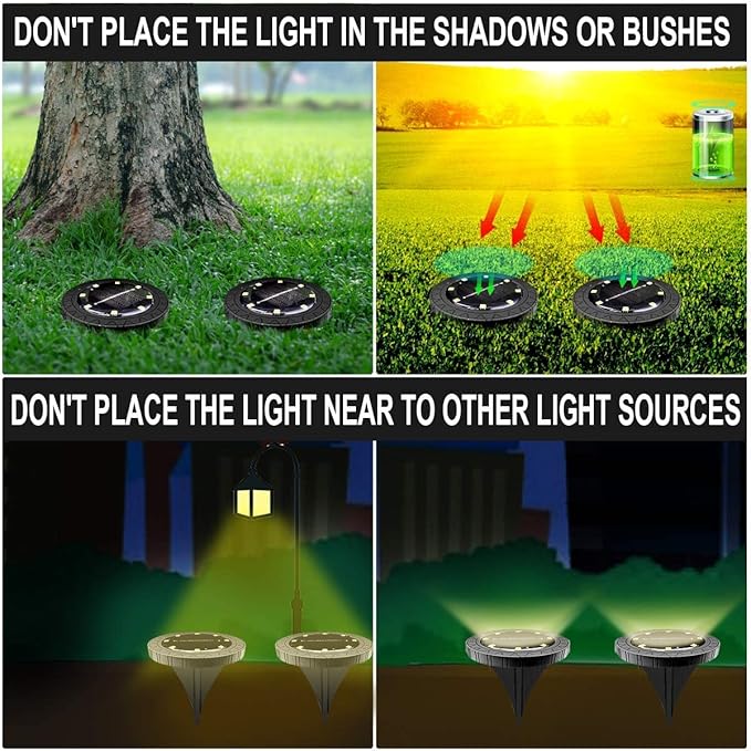 Solar Powered 2Pack, Waterproof LED Outdoor Disk Lights - Solar Garden Lights for Landscape, Pathway, Patio, Yard, Walkway, Lawn, Driveway (Warm White)