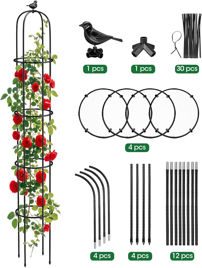 6.2ft Garden Obelisk Trellis for Climbing Plants Rustproof Metal Pipe with Heavy Duty Plastic Coated Garden Outdoor Indoor Potted Plant Support for Clematis Vine Jasmine Support