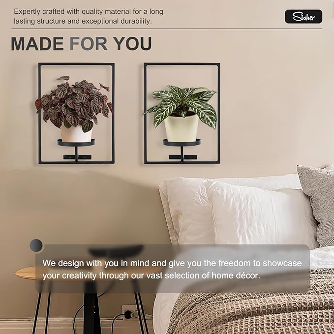 Sisher Plant Stand Indoor Outdoor,Window Plant Shelf Picture Frame Wall Plant Stand Metal Wall Plant Shelf Ease of Assembly Modern Style for Home Decor (Square 3-pack)