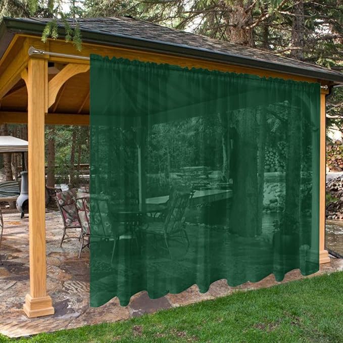 SpaceDresser Waterproof Outdoor Sheer Curtains for Patio - 2 Panels Rod Pocket Indoor Voile Sheer Curtain for Living Room,100W x 120L inch, Foliage Green