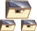 Peasur Solar Lights Outdoor Motion Sensor Waterproof, 3Pack 140LED Brown Solar Powered Fence Light, 3 Modes Security Wall Lights for Garden Yard Outside(Warm White)