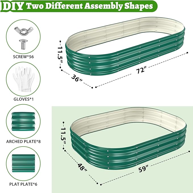 Oval Galvanized Planter Box, Metal Raised Garden Bed - 0.8MM Thick- Ideal for Outdoor Gardening and Planting of Vegetables Flowers Fruits Succulent Plants and Others (Green, 6X3X1 FT)