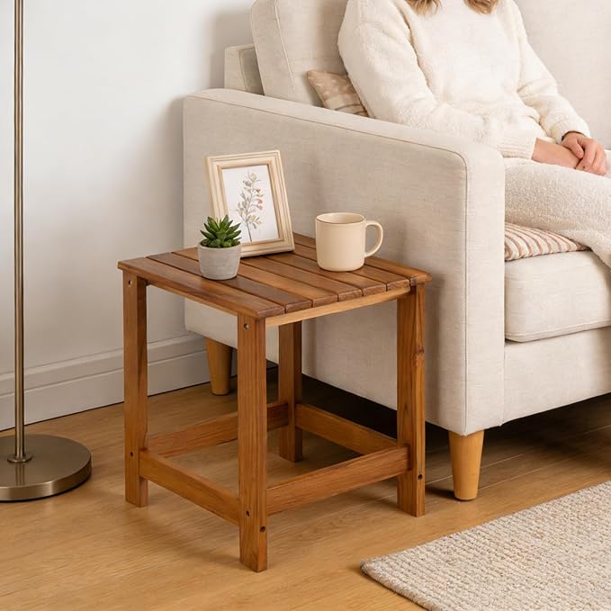 Utoplike Teak Outdoor Side Table for Patio, Pool Coffee Accent Table, Wood End Tables for Garden, Backyard, Bed, Living Room, Couch