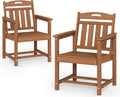 Set of 2 Weatherproof Patio Chairs - HDPE Outdoor Dining Chairs with Wide Seat, Ergonomic Design - for Garden, Backyard, Deck - Teak