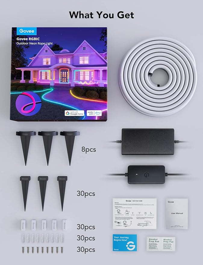 Govee Outdoor Neon Rope Lights, 32.8ft RGBIC IP67 Waterproof Patio Decorations with 64 Scene Modes, Music Sync, Flexible LED Outdoor Lights, Neon Lights Work with Alexa, Google Assistant