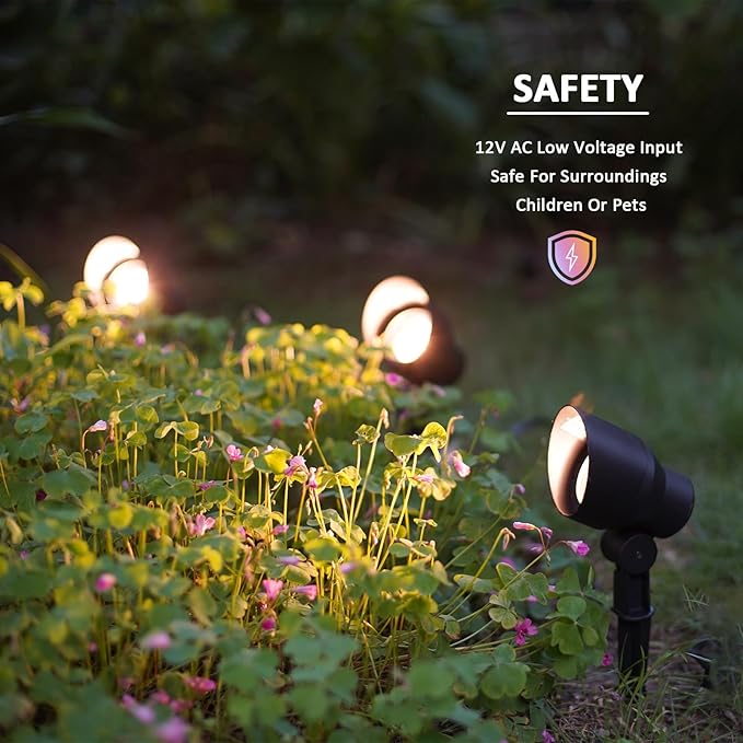 Malibu 8 Pack Low Voltage Spotlights Outdoor Landscape Lighting 20W 145 Lumens Halogen Flood Light 2800K with Plastic Spike and Connector for Garden Pathway Driveway 8301-9604-08