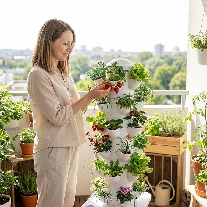 Vertical Hydroponic Tower Garden Growing System - Indoor Planter Kit with 30 Pods, Aeroponic-Style Tower for Herbs, Vegetables, Lettuce & Strawberries, Home Countertop Grow System, Gray