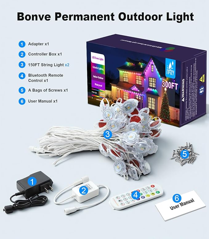 300FT Permanent Outdoor Lights for House, Smart Color Change Eaves LED Lights House Decor for Holiday, Christmas, Halloween, IP67 Waterproof Outside Lighting with APP Remote Control for Daily, Pool