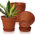 T4U 7.5 Inch Plant Pots 6 Pcs, Flower Pots for Plants, Plastic Planter Pots for Indoor Plants with Drainage Holes and Saucer (6 Pcs, 7.5")