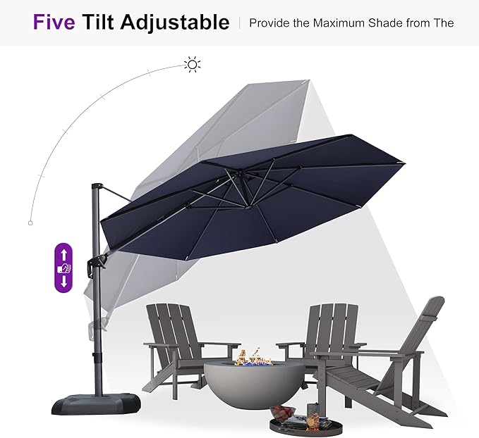 PURPLE LEAF 11 Feet Patio Umbrella with Base and Cover Round Outdoor Cantilever Umbrella Aluminum Offset Umbrella with 360-degree Rotation for Garden Deck Pool Patio Navy Blue
