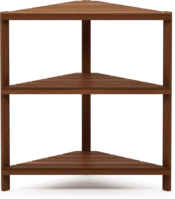 Furinno FG18445 Tioman Hardwood Patio Furniture Corner Shelf in Teak Oil, Natural