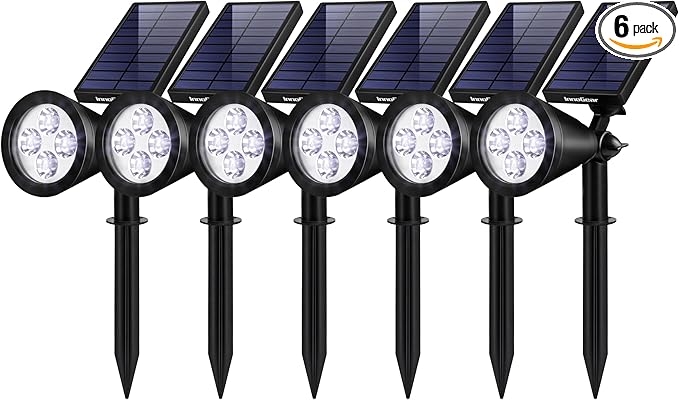 InnoGear Solar Lights Outdoor Lighting Waterproof Landscape Spotlights Uplighting for Outside Flag Garden Trees Yard Pathway Wall Auto On/Off, Pack of 6 (Cool White)