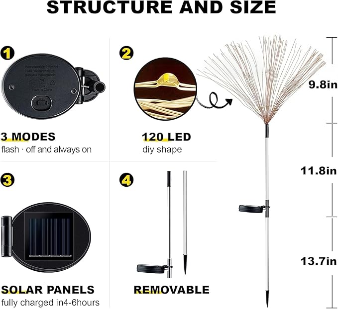 YOTOZU 2 PCS Solar Firework Light, Outdoor Solar Garden Decorative Lights 120 LED Powered 40 Copper Wires String DIY Landscape Light for Walkway Pathway Backyard Decor Parties Perfect Gifts(Green)