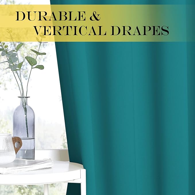 NICETOWN Blackout Curtains 54 Inches Long, Thermal Insulated Room Darkening Curtains for Bedroom, Window Treatment Drapes for Living Room Nursery (W66 x L54 Inch, Peacock Teal, 1 Panel)