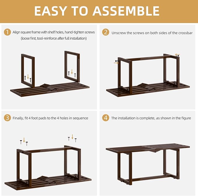 Modern Outdoor Plant Stand for Indoor Corner, Foldable Metal Plant Display Shelf for Multiple Pots,Mid Century Slatted Bench for Garden, Patio Load Bearing 330 lbs 26" L x 10.4" H x 8.6" W 2 Pack Coffee