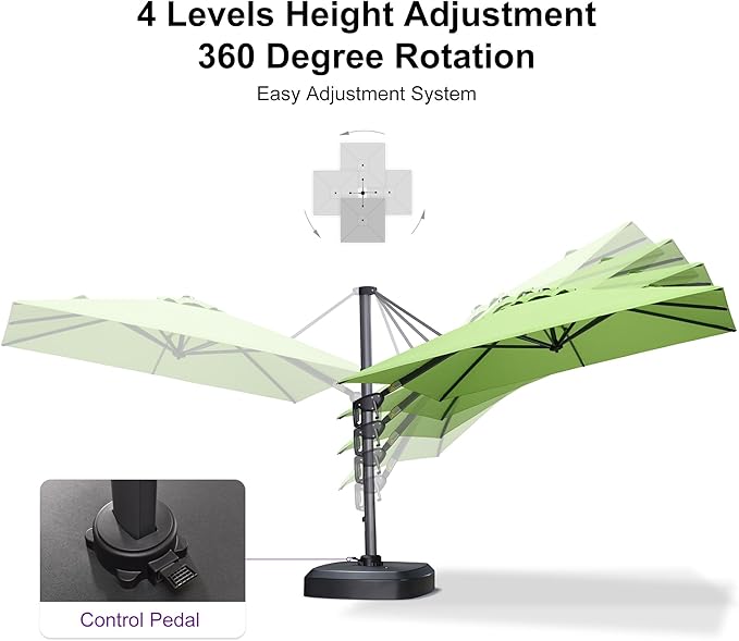 PURPLE LEAF 8' X 8' Patio Umbrella with Wheeled Base for Pool 7' High Offset Outdoor Cantilever Umbrella Swimming Pool Umbrella with 360°Rotation for Poolside Apple Green