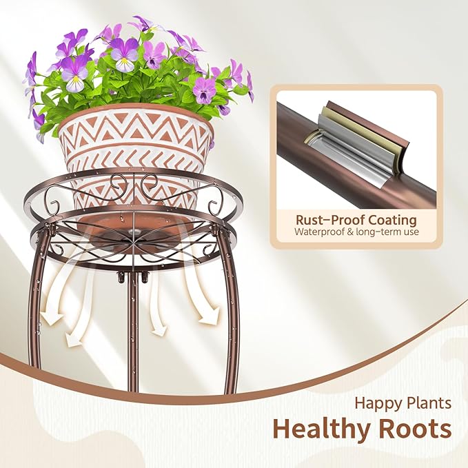 LASZOLA Bronze 3 Tier Tall Plant Stand for Indoor Outdoor, Large Multiple Level Flower Planter Holder Organizer Rack for Patio Office Bathroom Corner Floor, Sturdy Heavy Duty Metal, Vertical Display
