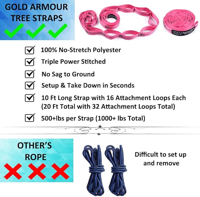 Gold Armour Camping Hammock - XL Double Hammock Portable Hammock Camping Accessories Gear for Outdoor Indoor with Tree Straps, USA Based Brand (Rose Gold)