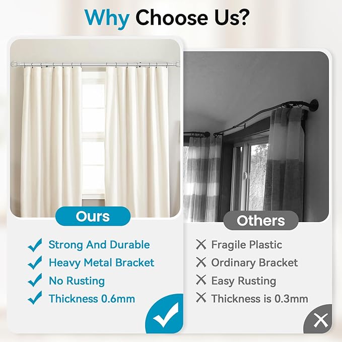 Silver Curtain Rods for Windows 28 to 48 Inch, 5/8" Diameter Heavy Duty Metal Adjustable Small Drapery Rod With Bracket