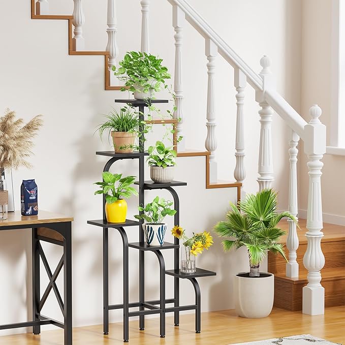 6 Tier Plant Stand Indoor, Plant Shelf for Multiple Plants, Flower Pot Holder Shelf, Planter Display Rack for Patio Garden Balcony Living Room Bedroom Decor, Black