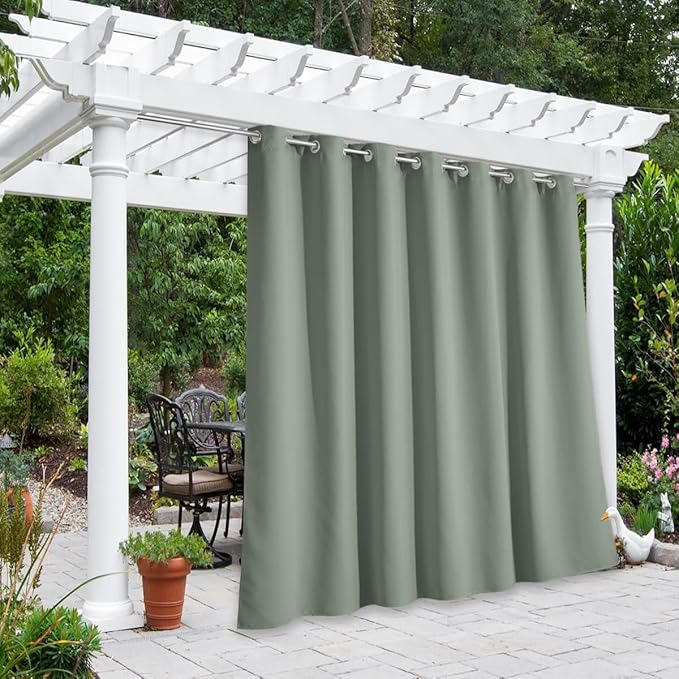 NICETOWN Outdoor Curtains for Patio W100 x L95 inch 2 Pieces, Sun Blocking Screen Shades 100% Privacy for Porch, Pergola, Lanai, Outside Deck, Weatherproof Blinds for All Season, Sage Green