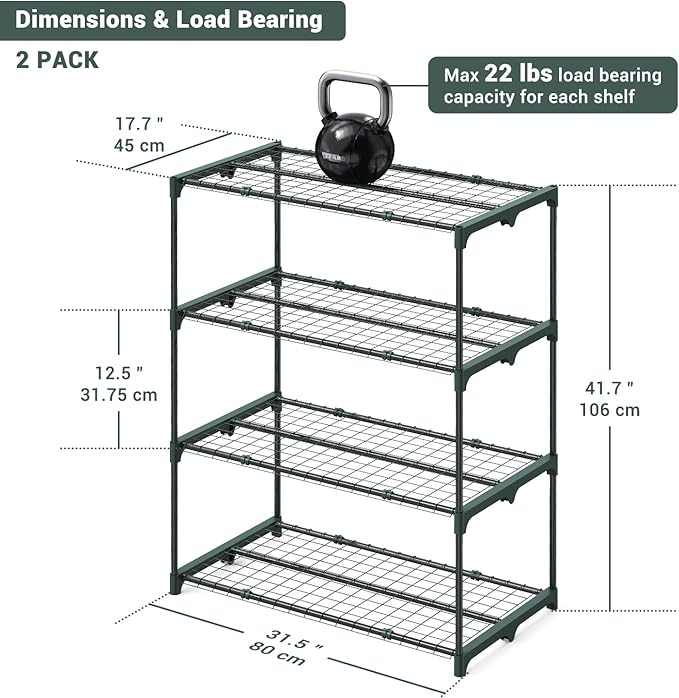 Ohuhu Plant Greenhouse Shelves 4 Tier 2 Pack Extra-Wide Stable Green House Shelving for Outdoor, 31x18x42 Inch Portable Rustproof Metal Shelf Plant Stand Rack Greenhouse Accessories