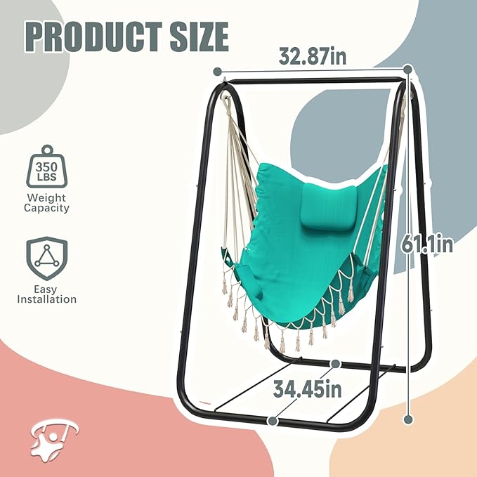 G TALECO GEAR Hammock Chair with Stand,Heavy-Duty and Rustproof Hanging Chair with Stand,Hammock Swing Chair Stand,for Indoor Outdoor Patio Yard Garden Porch (Aqua)