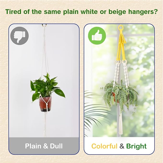 Large Macrame Plant Hangers Indoor & Outdoor (37.4”) Boho Two-Tone Colored Hanging Planters for Indoor Plants, Macrame Wall Hanging Decor for Flower Pots & Baskets (Pots Not Included)