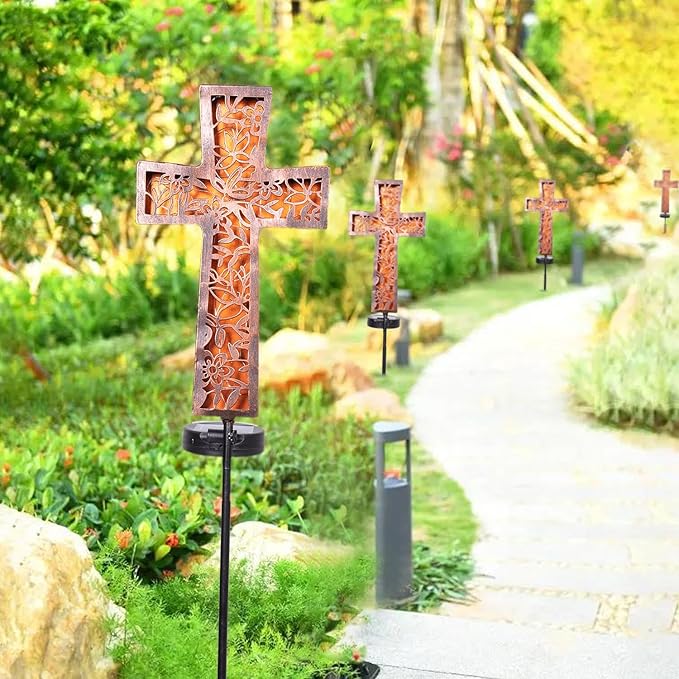 Solar Cross Garden Stake Lights 38inch Metal Outdoor Waterproof Memorial Garden Decor 2 Lighting Modes Cemetery Decorations for Grave for Remembrance Gifts & Sympathy Gifts