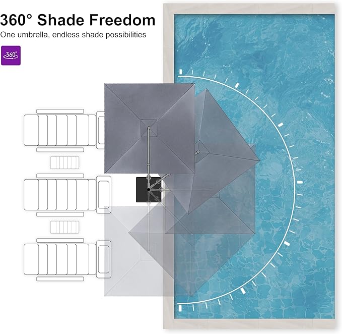 PURPLE LEAF 9 FT Cantilever Patio Umbrella with Base Outdoor Aluminum Offset Square Umbrella with 3 Years Fade Resistance Recycled Fabric and 360-degree Rotation for Deck Pool Garden, Mist Grey