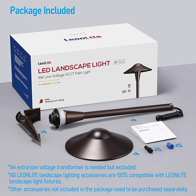 LEONLITE Update 5CCT Low Voltage Pathway Lights, LED Landscape Path Lights, 1800/2700/3000/4000/5000K, Saucer Head, 12-24V AC/DC, IP65 Outdoor Walkway Light, Oil Rubbed Bronze Aluminum, Pack of 6