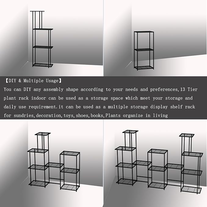 Twhep Tall Multi Tier Plant Stand, 13 Tiers Multifunctional Plant Stands for Indoor Plants, Decorative Black Steel Plant Shelf for outdoor Patio Garden Balcony and Yard