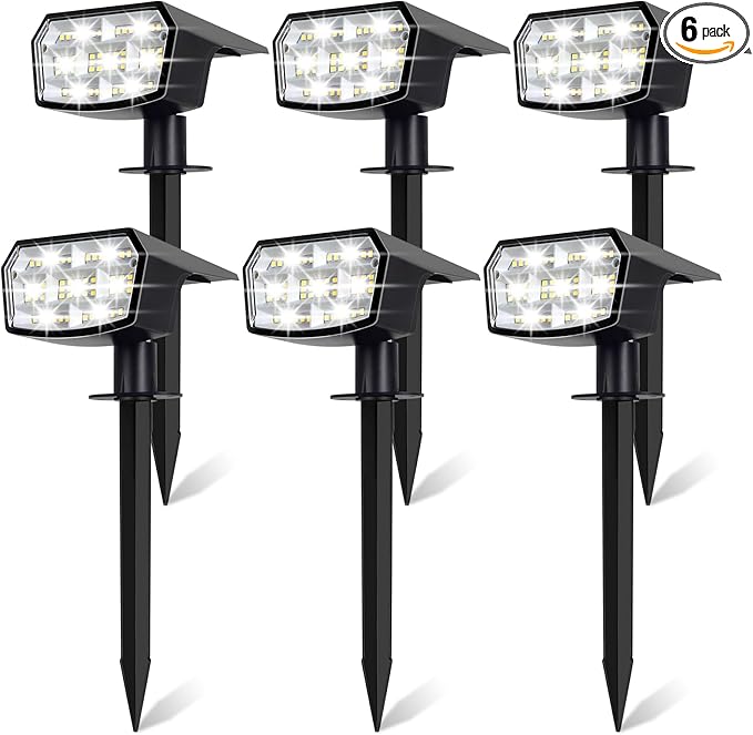 Sucolite 6-Pack Solar Spot Lights Outdoor Waterproof IP65, 3 Lighting Modes 2-in-1 Solar Landscape Spotlights for Yard, 59 LED Solar Powered Wall Lights for Garden Pathway Driveway Walkway, Cool White