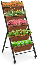 Giantex Vertical Raised Garden Bed on Wheels, 5-Tier Elevated Planter Boxes, Garden Beds with Drain Hole, Freestanding 5 Containers for Herb Vegetables Flowers Growing, Indoor Outdoor Patio Balcony
