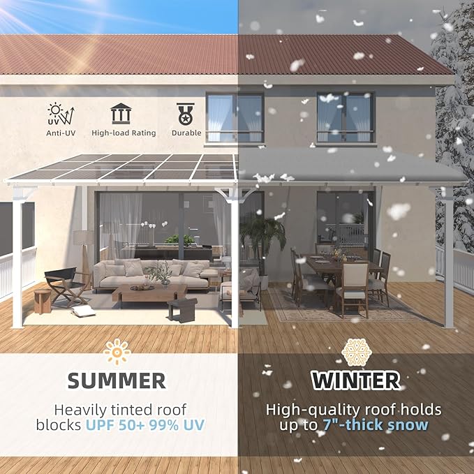 AECOJOY 20' x 12' White Gazebo Pergola, 12x20 Large Wall Mounted Lean to Pergolas and Gazebos on Clearance with Patio Roof, Outdoor Patio Metal Awnings for Decks, Porch, Backyard