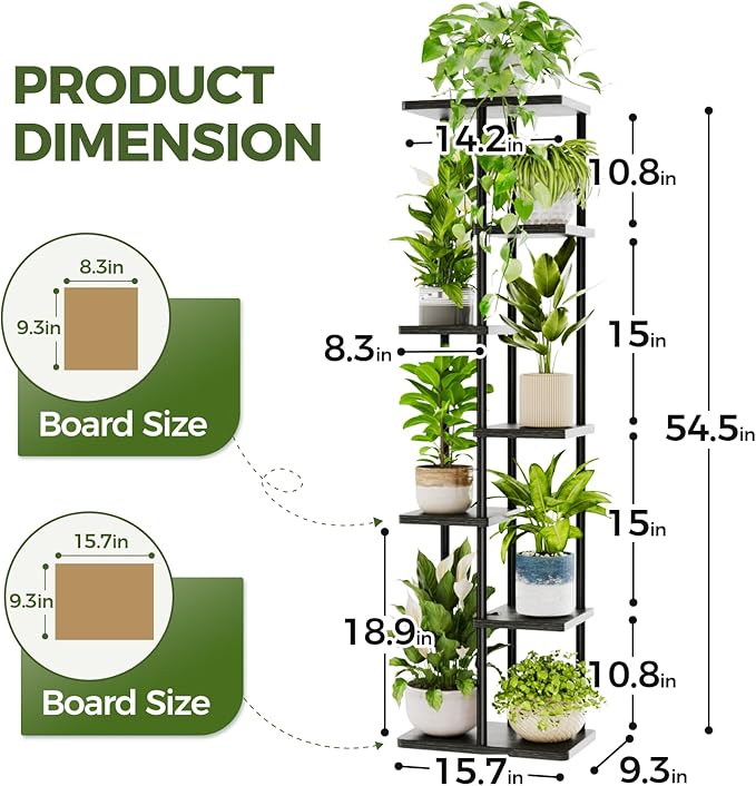 Bamworld Tall Plant Stand Indoor, Corner 7 Tier Metal Plant Shelf for Multiple Plants, Tiered Flower Pot Stands for Patio Garden Balcony Living Room Bedroom, Black