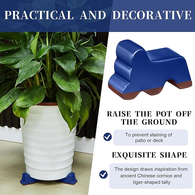 Kigeli 6 Pcs Resin Garden Pot Feet for Outdoor Planters 3 Inch Long 1.5 Inch Tall Flower Handmade Elevator Plant Feet Frost Proof Lifter for 14-20 in Pot(Royal Blue)