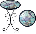 LIFFY Outdoor Side Table, 12" Glass Pelican Tabletop Patio Tables with Metal Frame, 21" Height Indoor Small Round Home Decorative Plant Stand Outside for Garden Patio Yard Porch