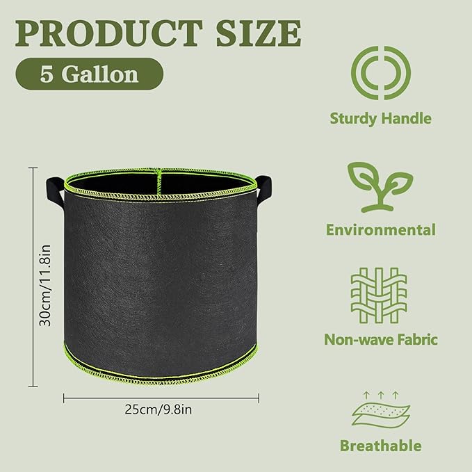 4 Pack 5 Gallon Grow Bags with Handles Garden Vegetable Flower Grow Bags Nonwoven Aeration Fabric Pots for Nursery Garden Planting