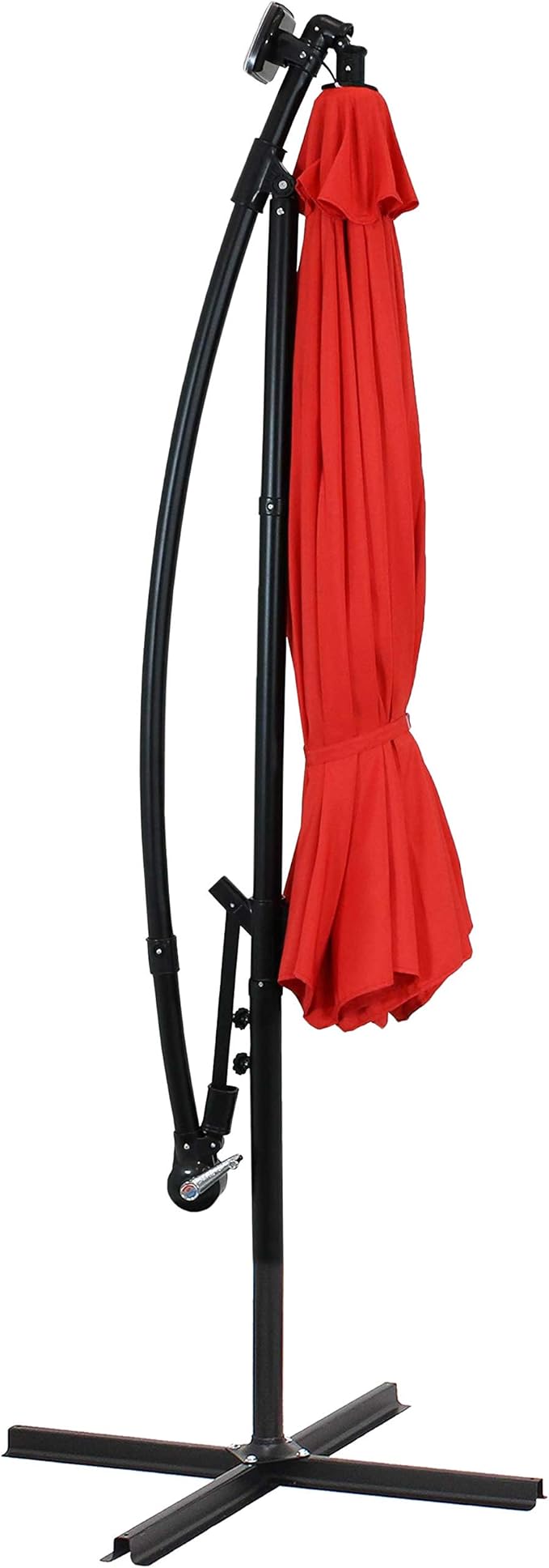 Sunnydaze 10' Solar Offset Patio Umbrella - Solar Cantilever Umbrella Outdoor with LED Lights - Polyester Shade, Air Vent, & Cross Base