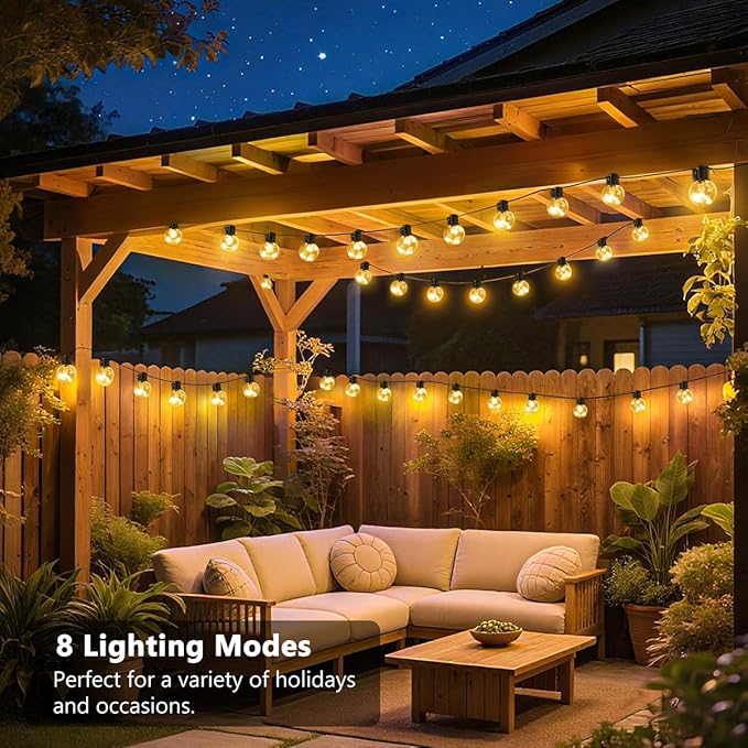 Outdoor String Lights Battery Operated, 22ft 20 LED Bulbs Hanging Lights Dimmable with Timer, Globe Bulb Shatterproof & Waterproof for Outdoor Indoor Patio Backyard Balcony Decor - Warm White