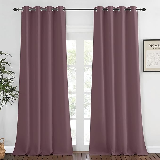 NICETOWN Bedroom Curtain 95 inches Long for Bedroom - Grommet Top Thermal Insulated Window Treatment Energy Saving Sound Reducing Drape for Living Room (Dry Rose, 1 Panel, W52 x L95)