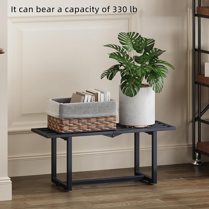 Modern Outdoor Plant Stand for Indoor Corner, Foldable Metal Plant Display Shelf for Multiple Pots,Mid Century Slatted Bench for Garden, Patio Load Bearing 330 lbs 26" L x 10.4" H x 8.6" W 2 Pack Grey