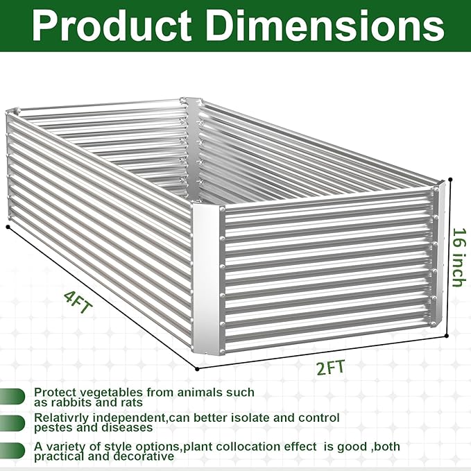 3 Pack Tall 4x2FT Raised Beds for Gardening, Corrugated Galvanized Steel Raised Garden Bed, Outdoor Metal Above Ground Garden Bed for Vegetables and Flowers(Rectangular)