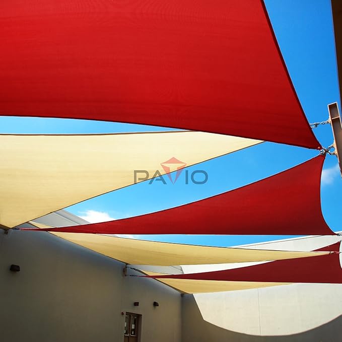 Patio Paradise 19' x 19' x 19' Sun Shade Sail Triangle Canopy Shade Cloth Fabric Sunlight Block Patio Pergola Cover HDPE Deck Awning for Outdoor Backyard Roof Shading, Red