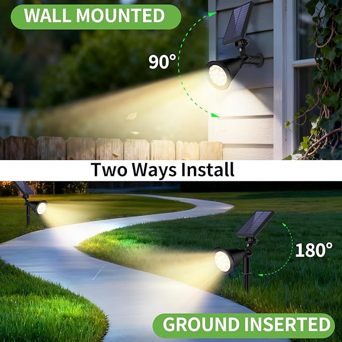 Solar Spot Lights Outdoor Waterproof, 18 LED Solar Powered Landscape Lighting Low Voltage Auto On/Off for Garden, Yard, Tree, Flag, Wall, Pathway, 4 Pack
