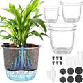 6 Pcs Clear Self Watering Pots for Indoor Outdoor Plants Flowers, 2 Each of 4, 5 and 6 Inch Self Watering Planters with Reservoir, Drainage Hole and Absorbent Cotton Rope