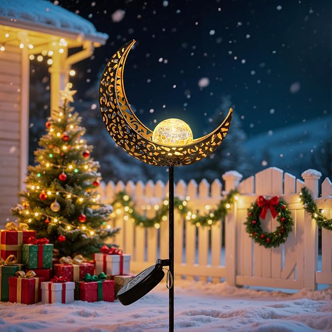 TAKE ME Moon Solar Lights for Women Garden Outdoor Decor Waterproof Metal Solar Stakes Lights for Patio Yard Walkway Lawn Patio Mothers Garden Gifts Mom Wife Grandma