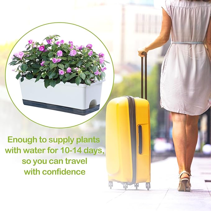 Window Box Planter 8 Pcs, 17 Inches Rectangle Flower Pots with Drainage Holes & Trays, Vegetable Planters for Windowsill Patio Garden Balcony Home Indoor Outdoor (White, 16 * 7 * 6 inch)